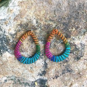 Multi Colored Teardrop Shaped Hoop Earrings
